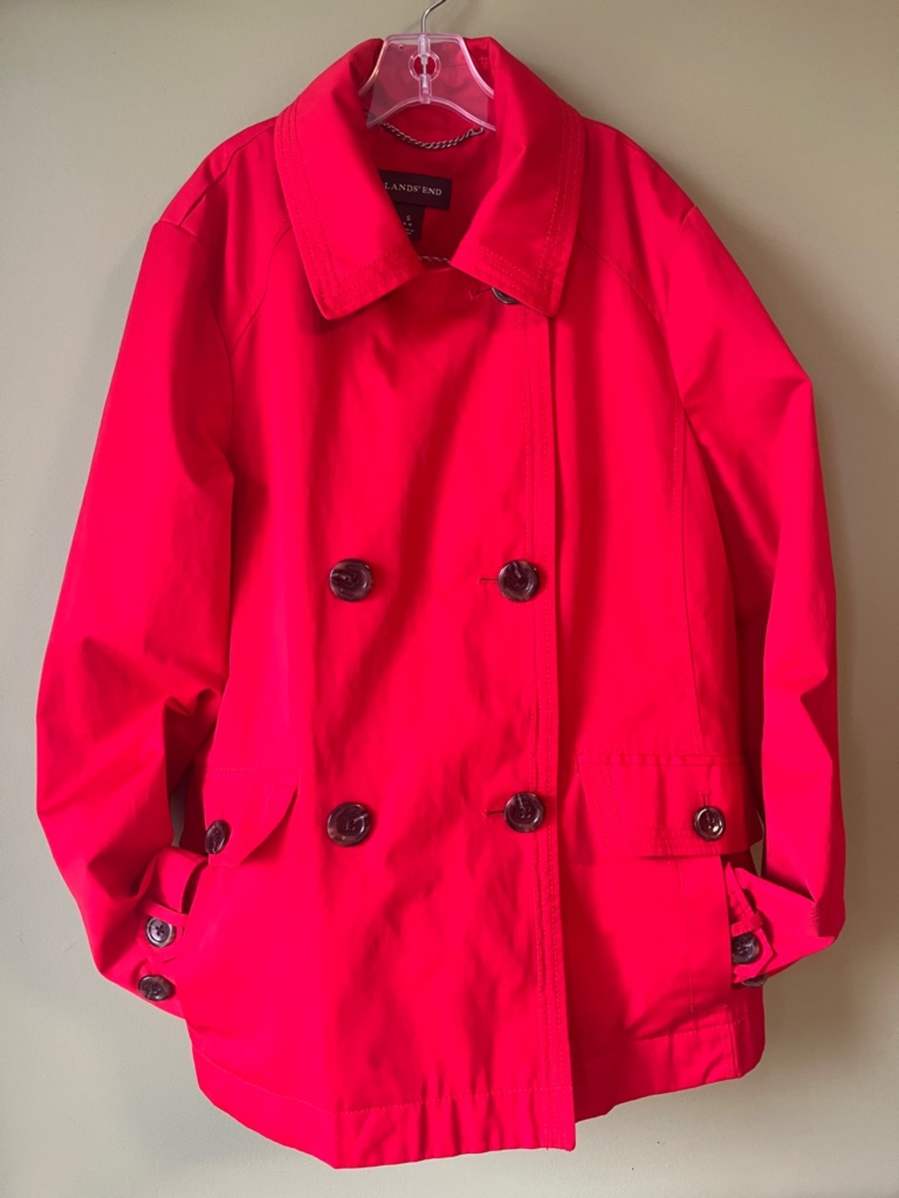 Lands' End Women's Bright Red Double-Breasted Peacoat